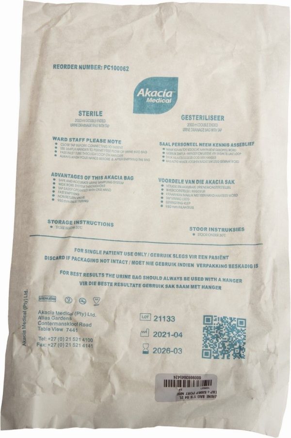 Urine Collection Bag 2 litre tap + sample port