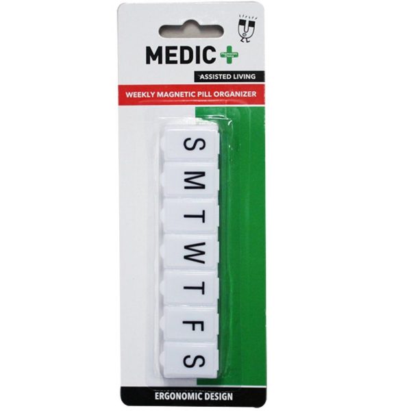 Pill Box Magnetic 7 Days Push Button White