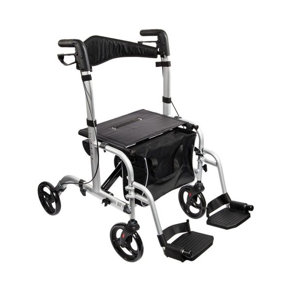 Rollator Wheelchair 2in1 Foldable Silver And Black
